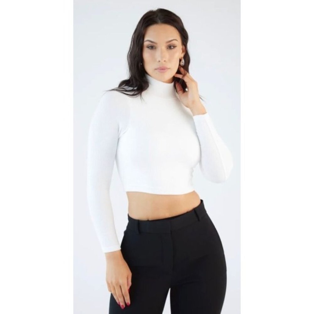 Klassy Network Mockneck Long Sleeve Brami Cropped Ribbed Top-sz XL